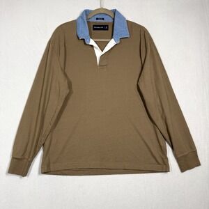 Abercrombie Rugby Shirt Mens Small Brown Denim Collar Oversized Long Sleeve Y2K
